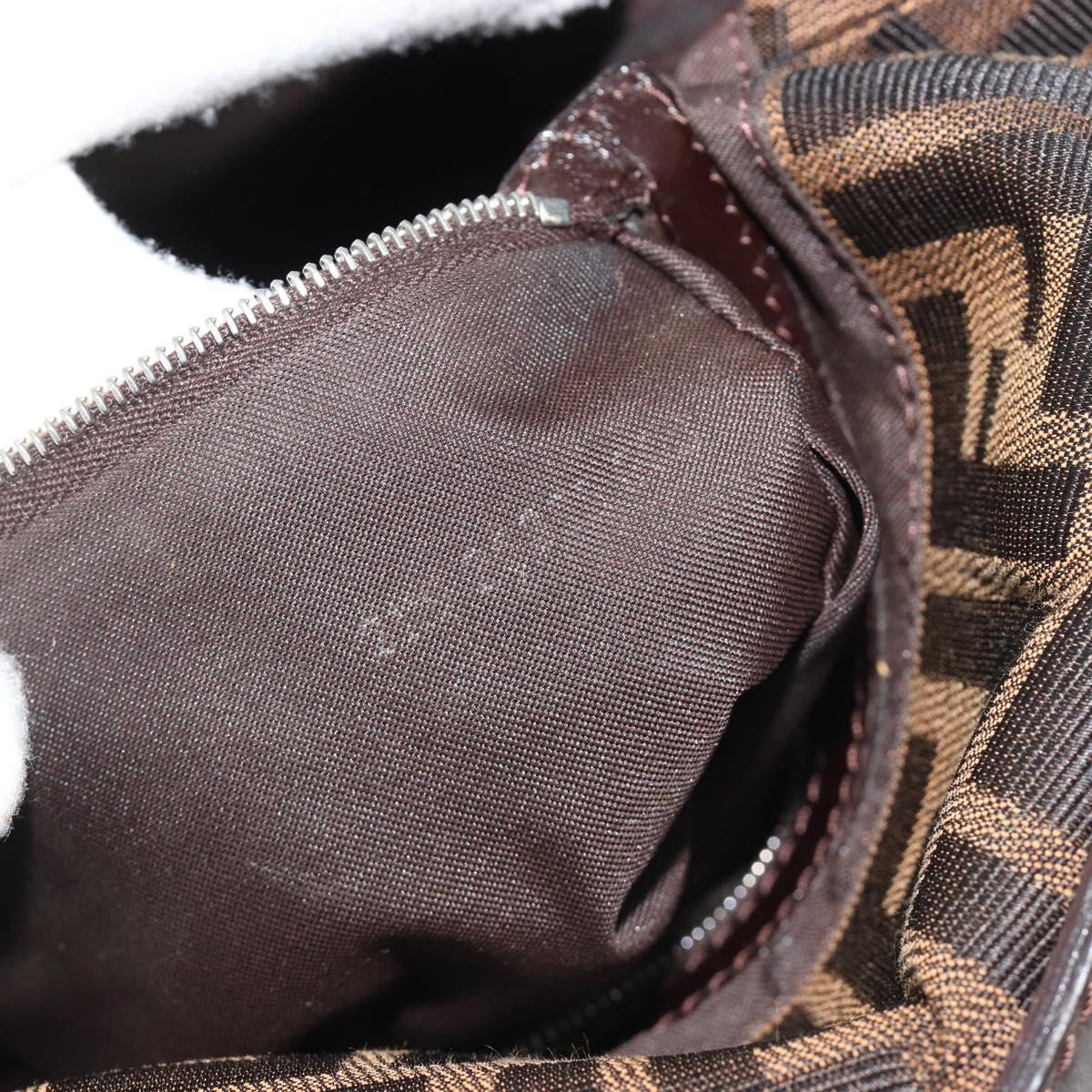 FENDI Zucca Canvas Mamma Baguette Shoulder Bag Brown Silver Auth BA13938V