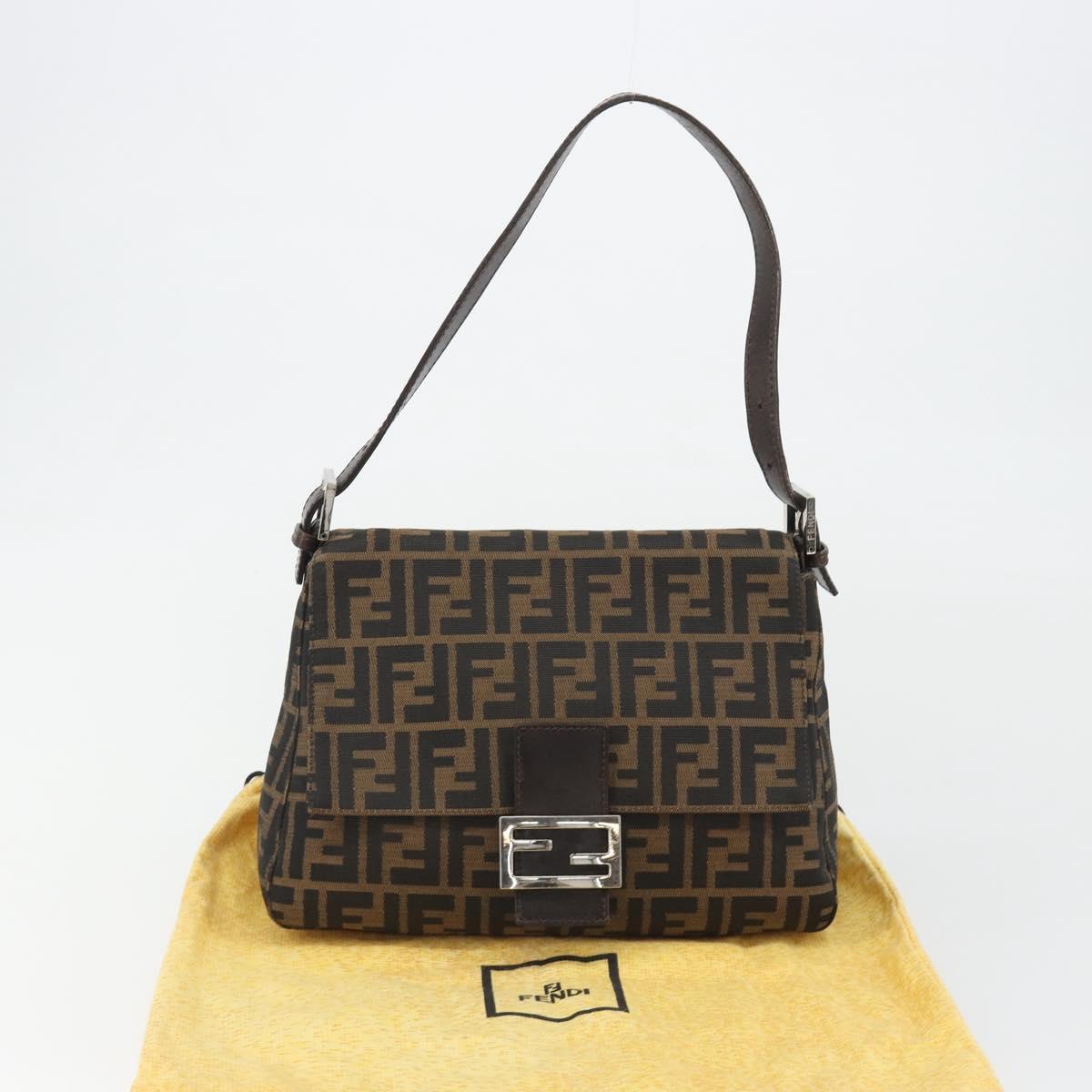 FENDI Zucca Canvas Mamma Baguette Shoulder Bag Brown Silver Auth BA13938V