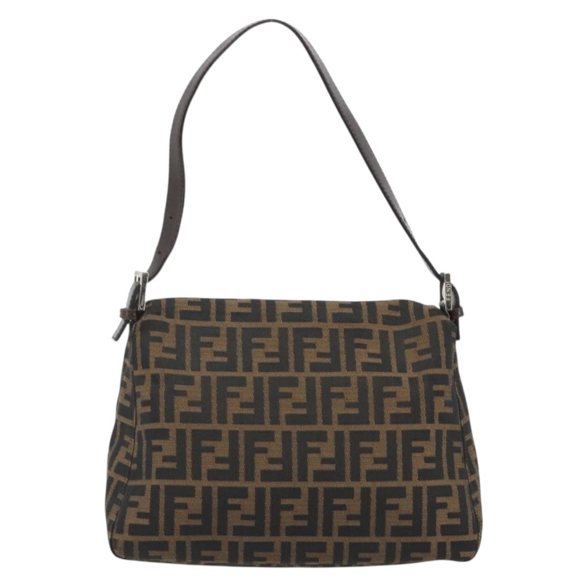 FENDI Zucca Canvas Mamma Baguette Shoulder Bag Brown Silver Auth BA13938V