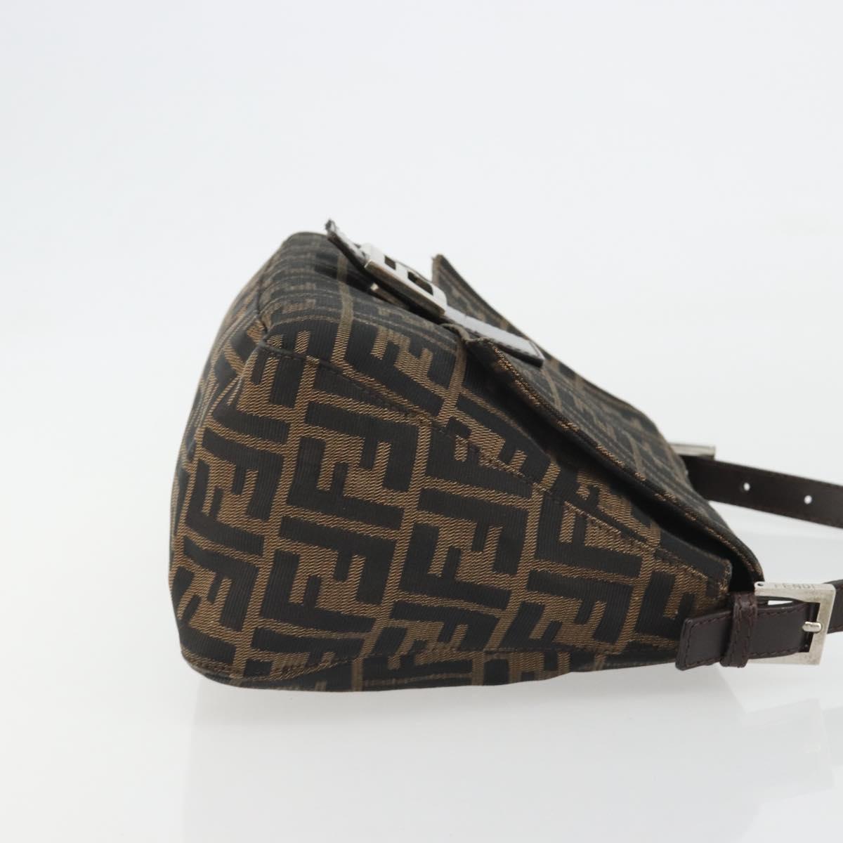 FENDI Zucca Canvas Mamma Baguette Shoulder Bag Brown Silver Auth BA13938V