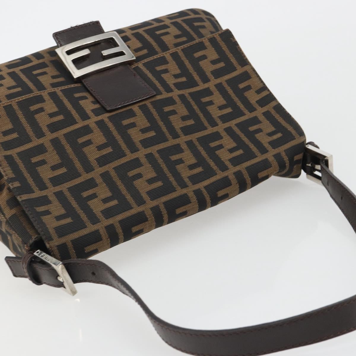 FENDI Zucca Canvas Mamma Baguette Shoulder Bag Brown Silver Auth BA13938V