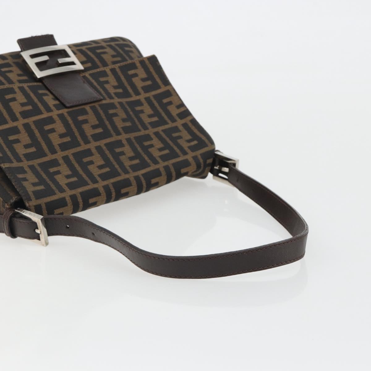 FENDI Zucca Canvas Mamma Baguette Shoulder Bag Brown Silver Auth BA13938V