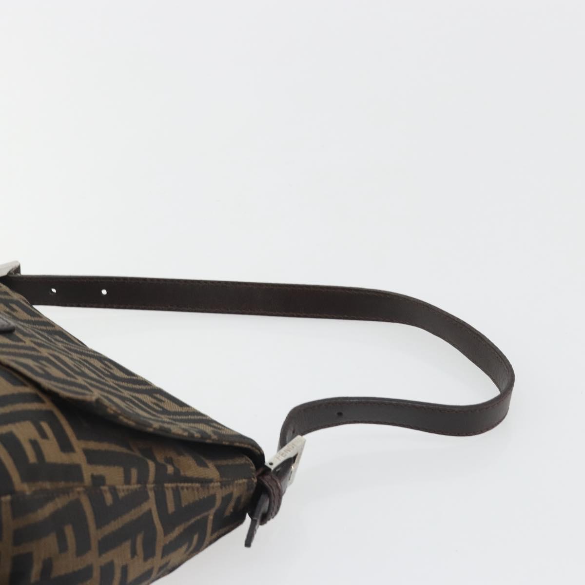 FENDI Zucca Canvas Mamma Baguette Shoulder Bag Brown Silver Auth BA13938V