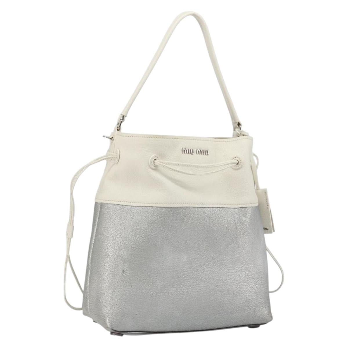 Miu Miu Shoulder Bag Leather Silver Auth BA13941A