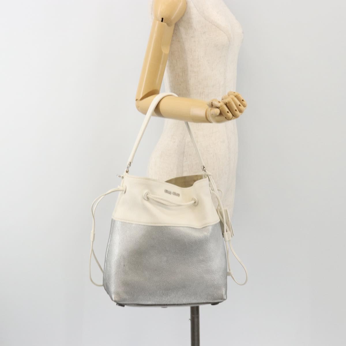 Miu Miu Shoulder Bag Leather Silver Auth BA13941A