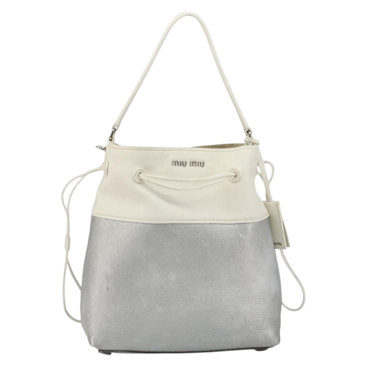 Miu Miu Shoulder Bag Leather Silver Auth BA13941A