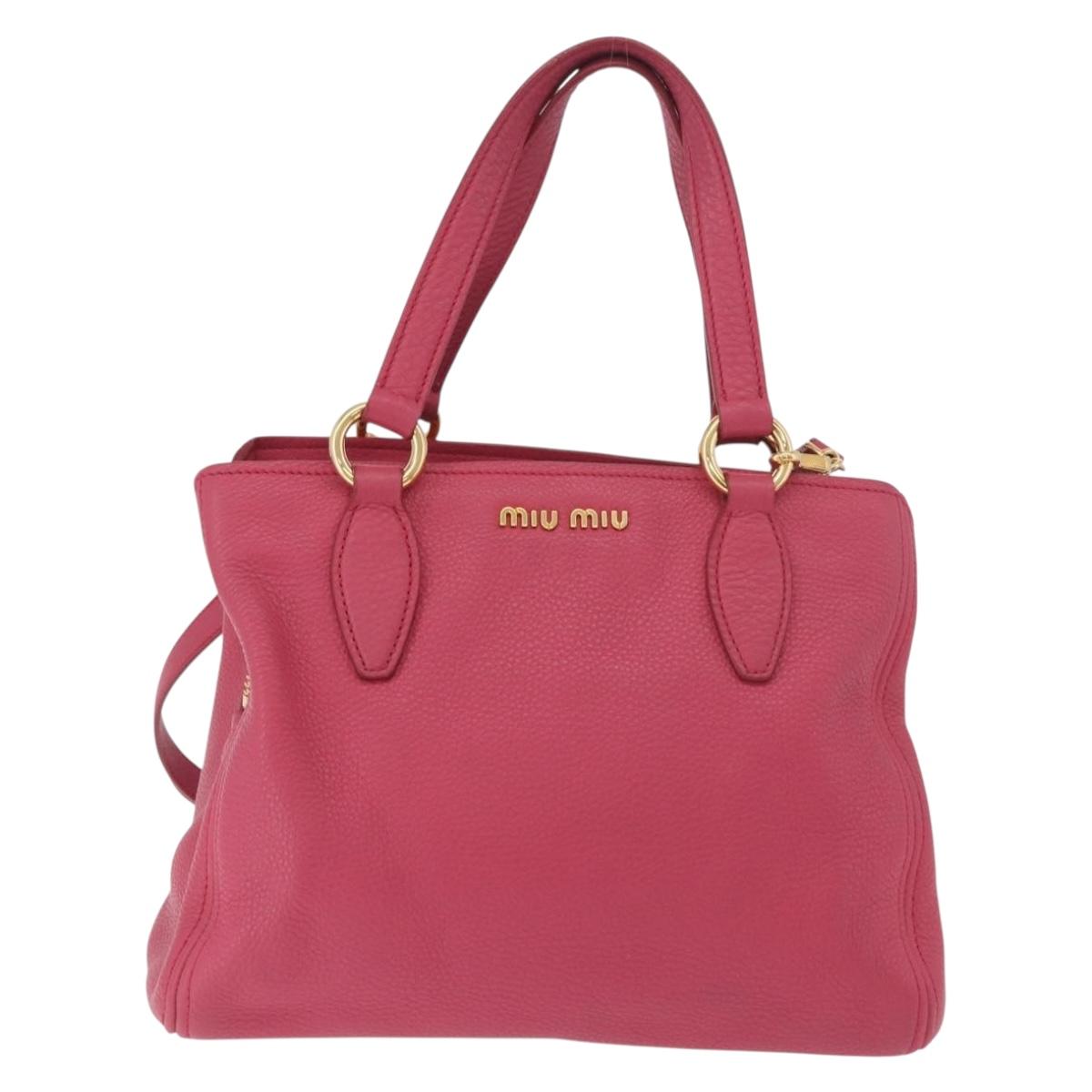 Miu Miu Vittello Caribbean Hand Bag Leather 2way Pink Gold Auth BA13942A