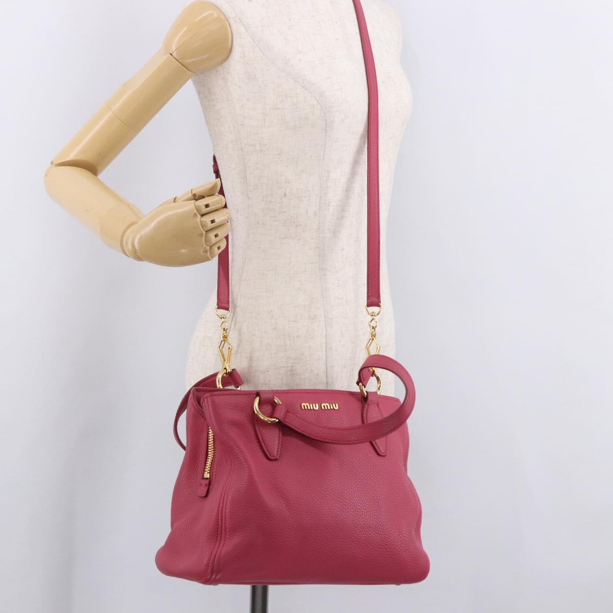 Miu Miu Vittello Caribbean Hand Bag Leather 2way Pink Gold Auth BA13942A