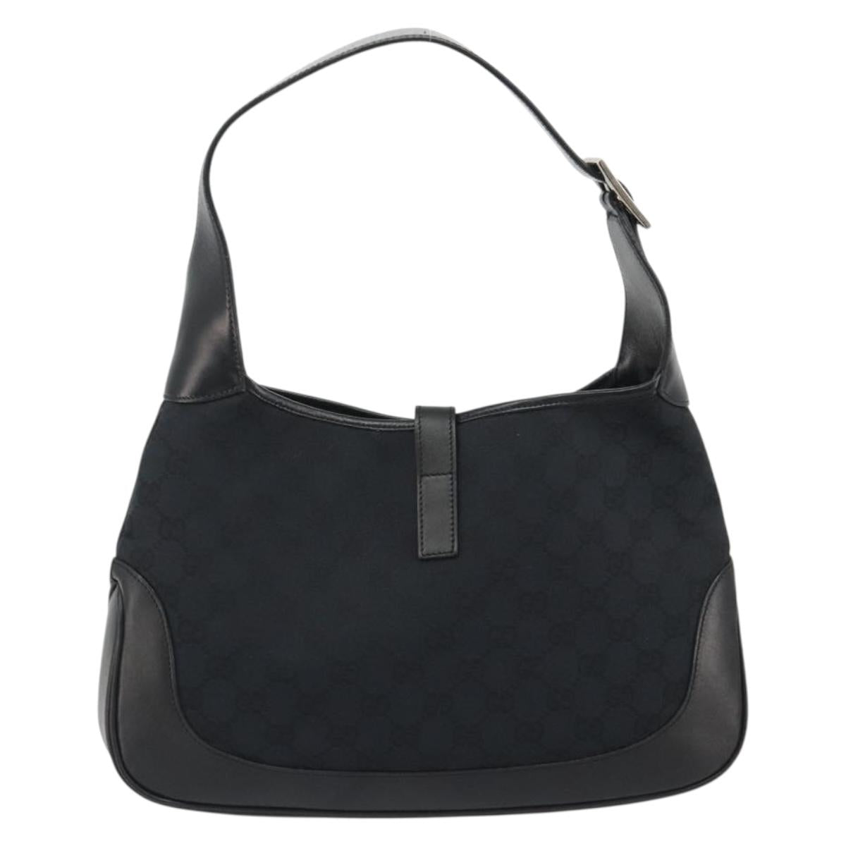 GUCCI GG Canvas Jackie Shoulder Bag Black Silver 001.3306 Auth BA13943