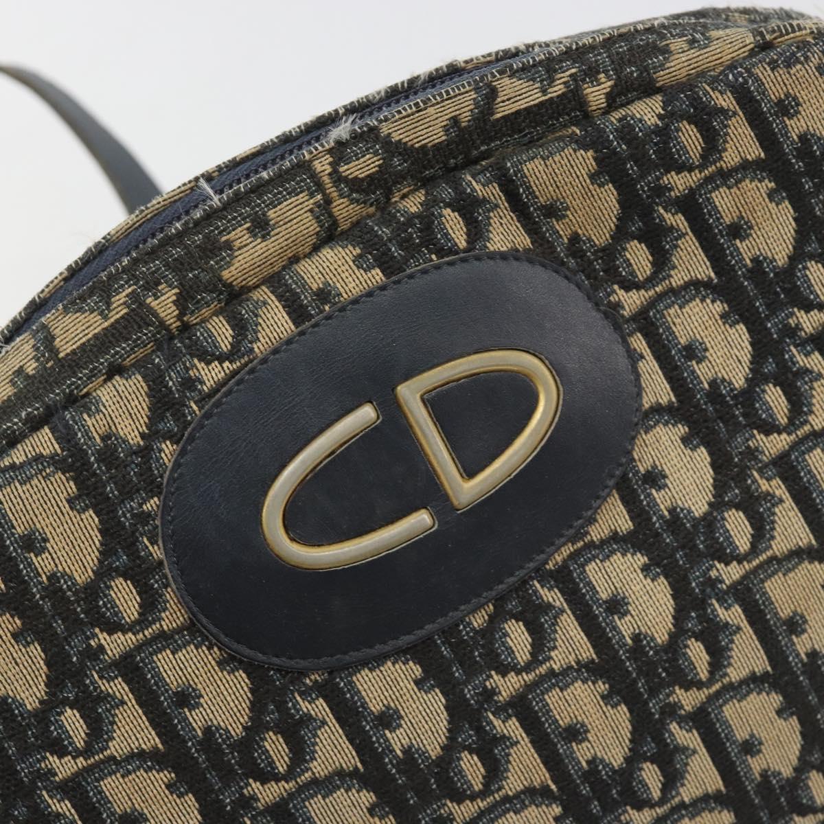 Christian Dior Trotter Canvas Shoulder Bag Navy Gold Auth BA13955