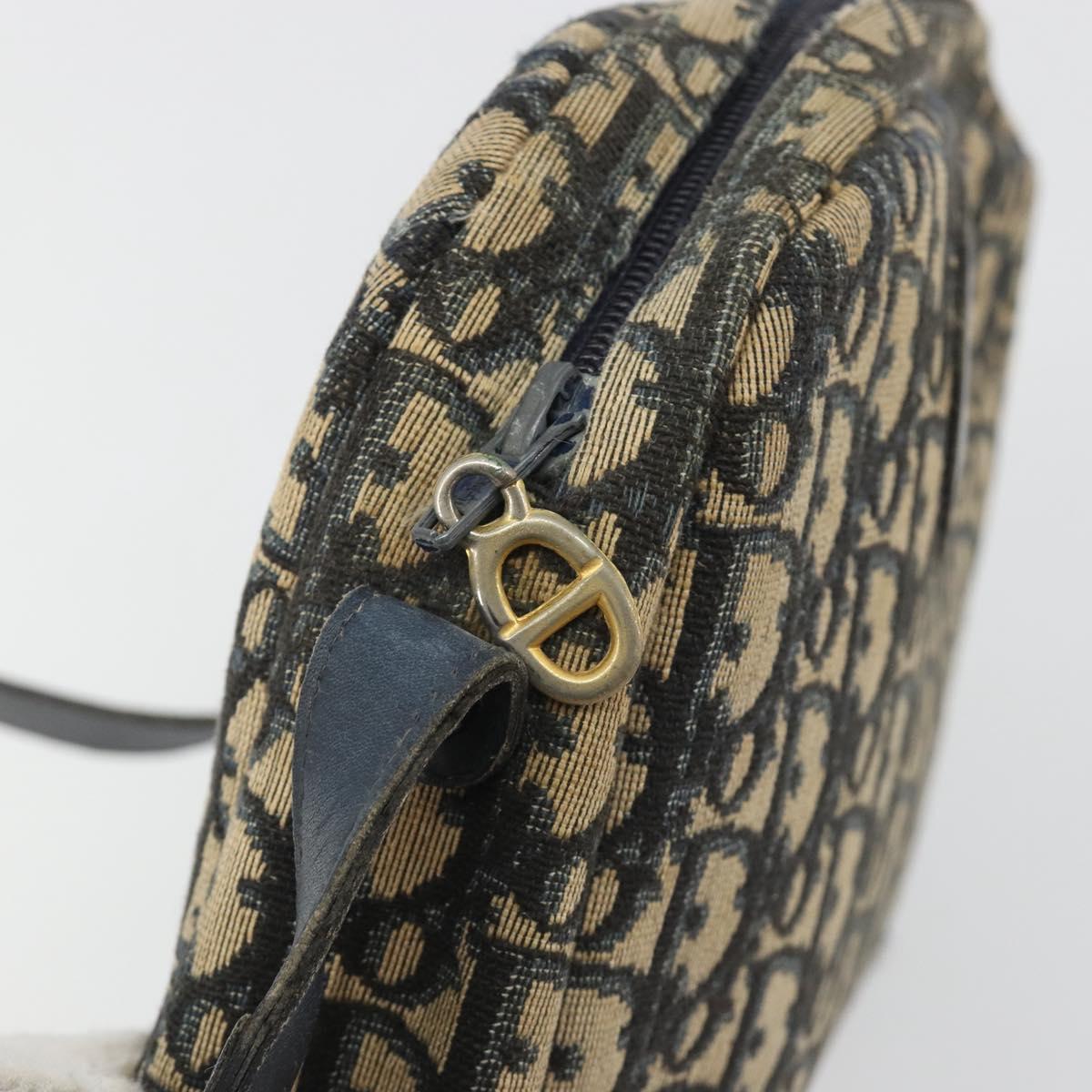 Christian Dior Trotter Canvas Shoulder Bag Navy Gold Auth BA13955