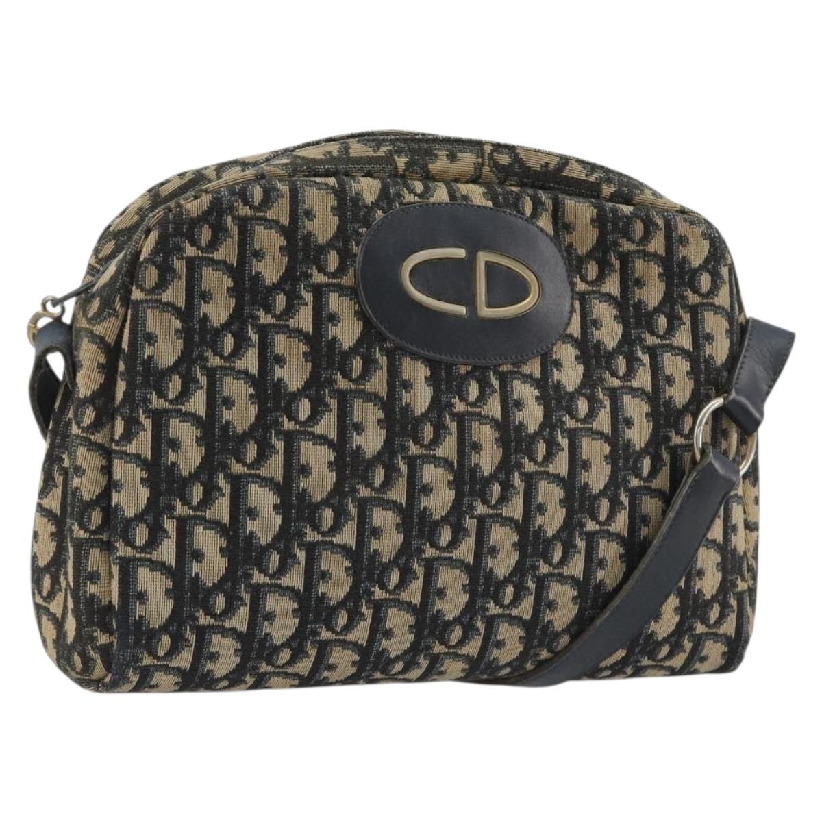 Christian Dior Trotter Canvas Shoulder Bag Navy Gold Auth BA13955