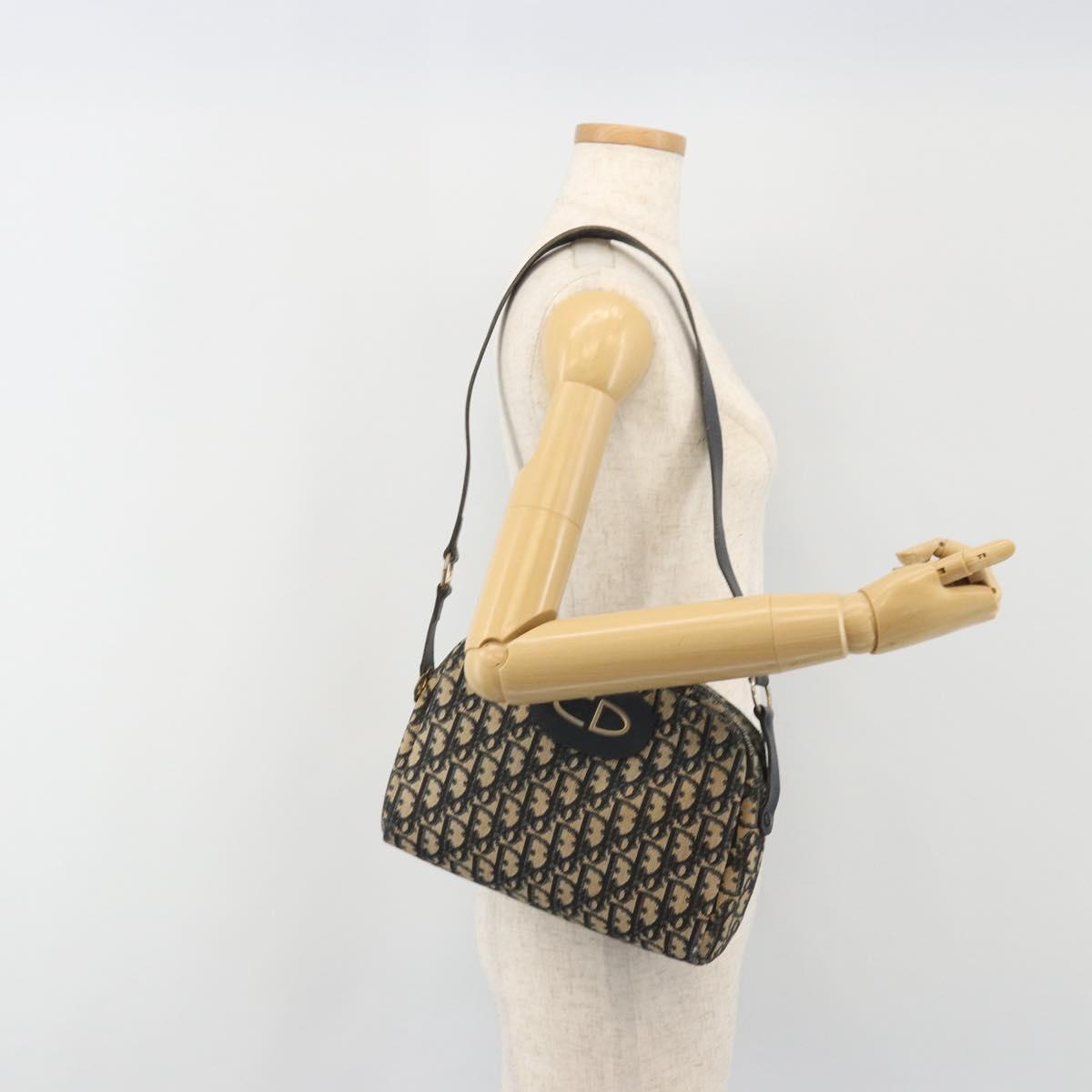 Christian Dior Trotter Canvas Shoulder Bag Navy Gold Auth BA13955