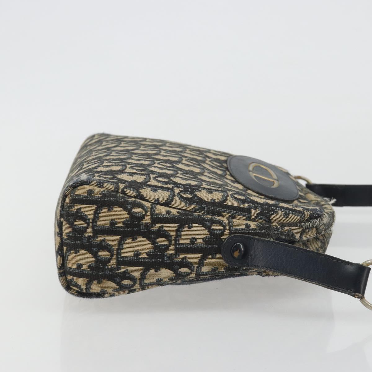 Christian Dior Trotter Canvas Shoulder Bag Navy Gold Auth BA13955