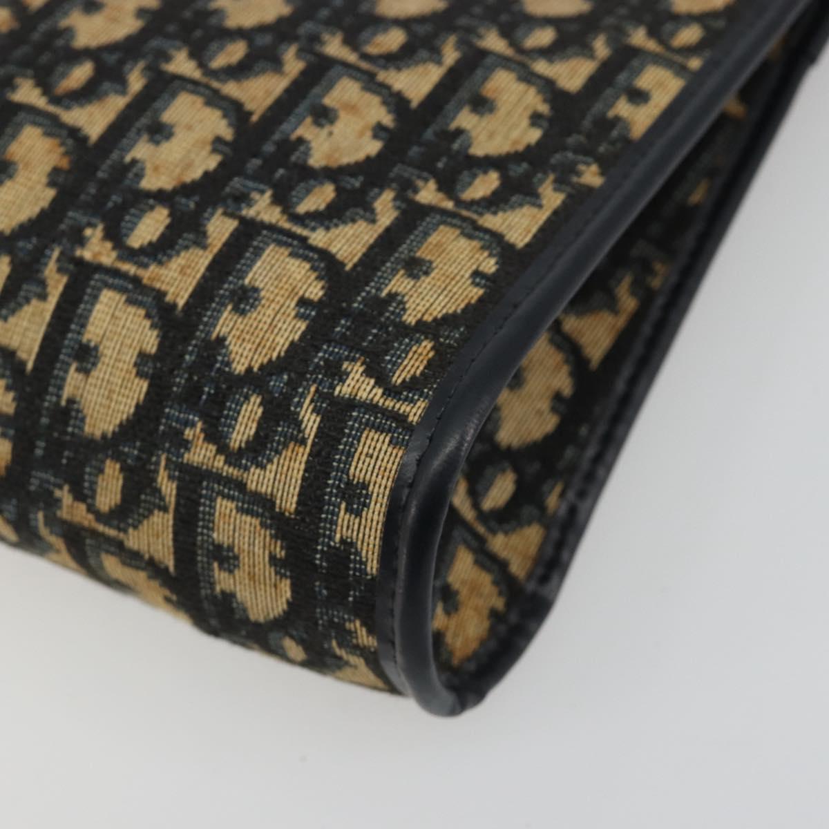 Christian Dior Trotter Canvas Shoulder Bag Navy Gold Auth BA13956