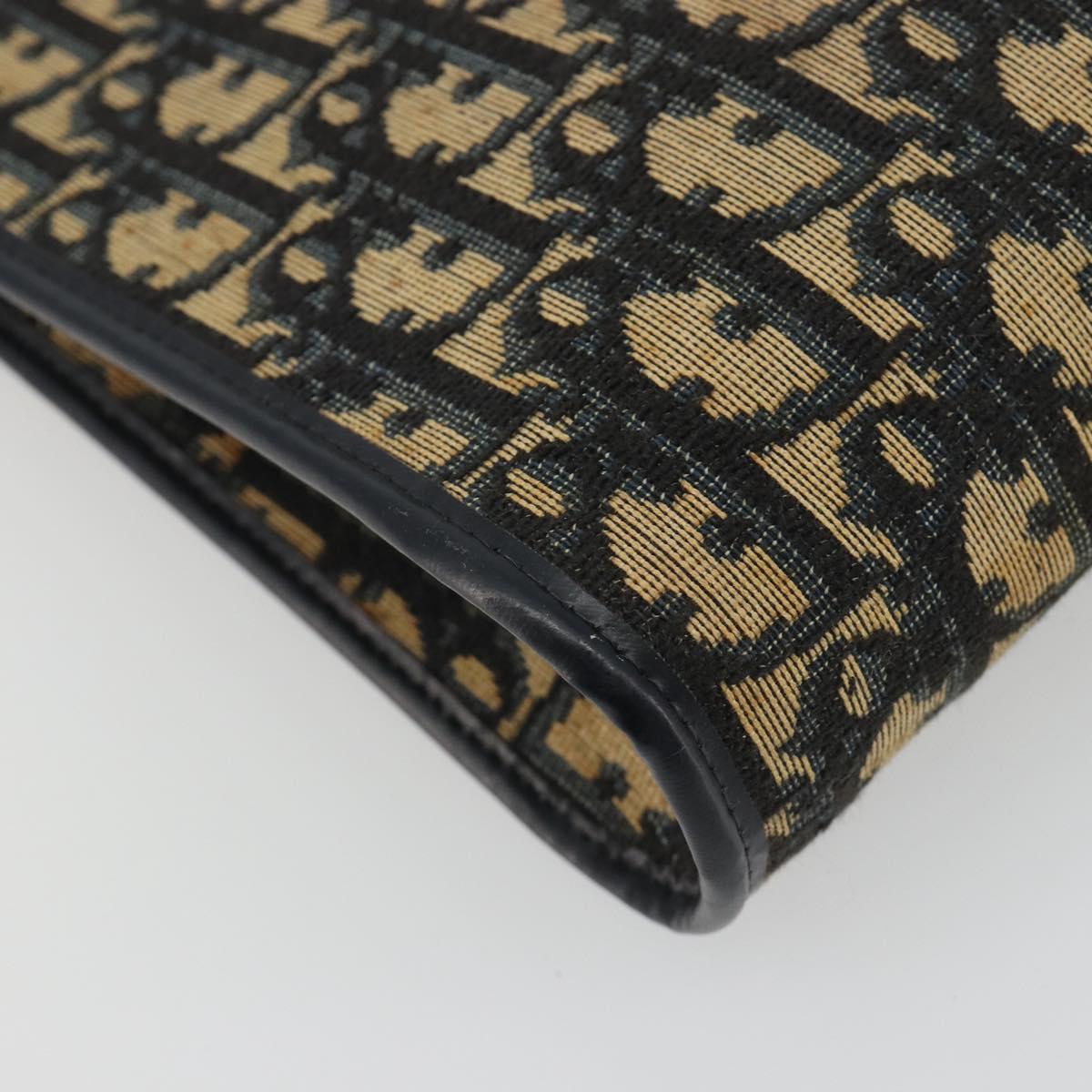 Christian Dior Trotter Canvas Shoulder Bag Navy Gold Auth BA13956