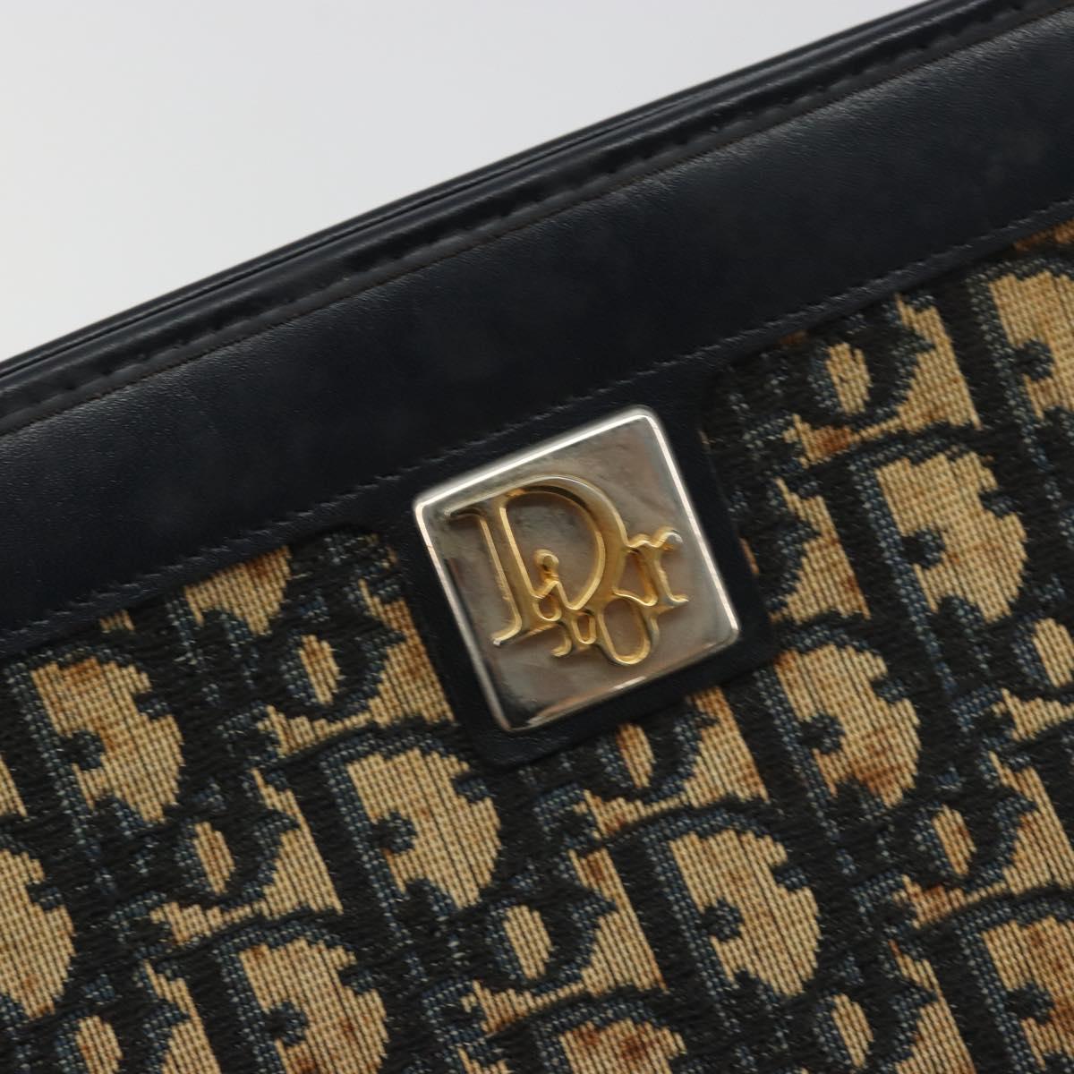 Christian Dior Trotter Canvas Shoulder Bag Navy Gold Auth BA13956