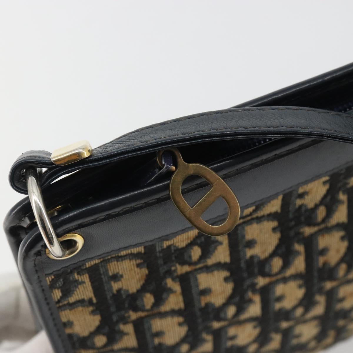 Christian Dior Trotter Canvas Shoulder Bag Navy Gold Auth BA13956