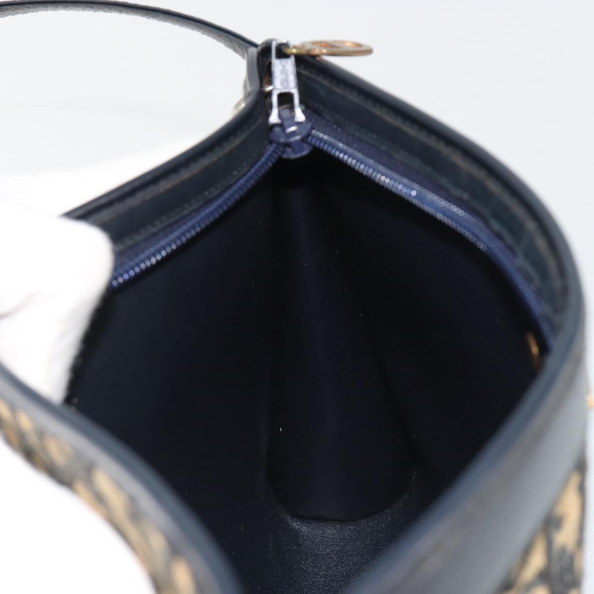 Christian Dior Trotter Canvas Shoulder Bag Navy Gold Auth BA13956