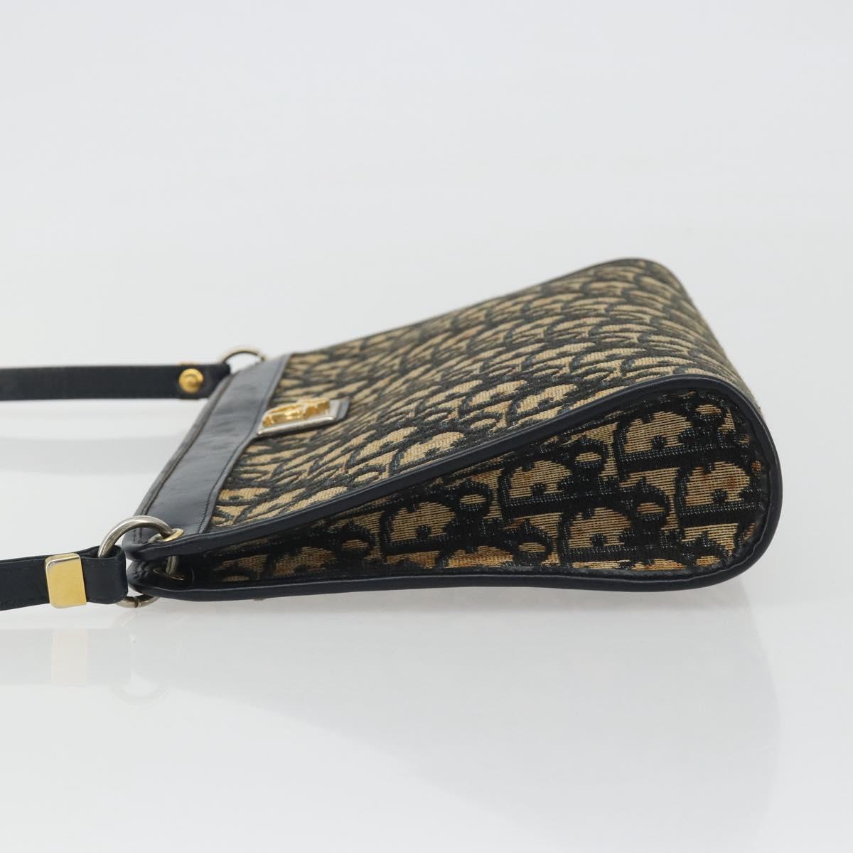 Christian Dior Trotter Canvas Shoulder Bag Navy Gold Auth BA13956