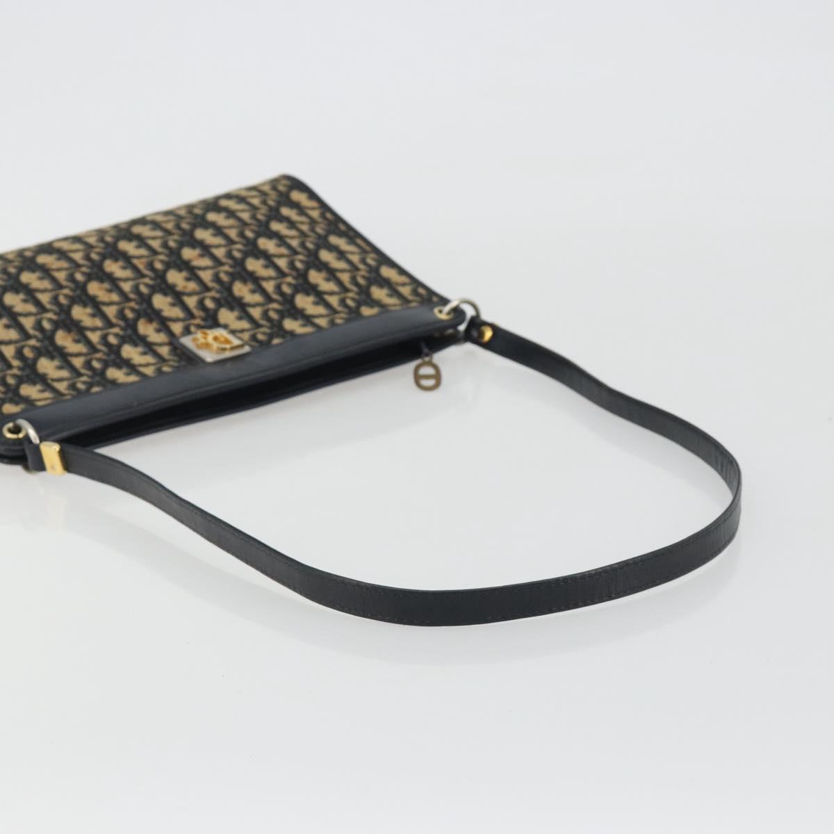 Christian Dior Trotter Canvas Shoulder Bag Navy Gold Auth BA13956