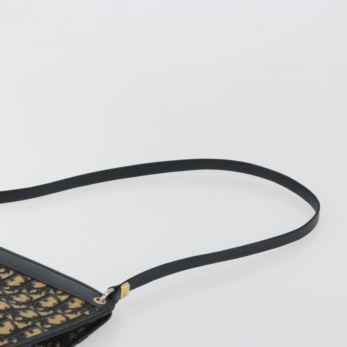 Christian Dior Trotter Canvas Shoulder Bag Navy Gold Auth BA13956