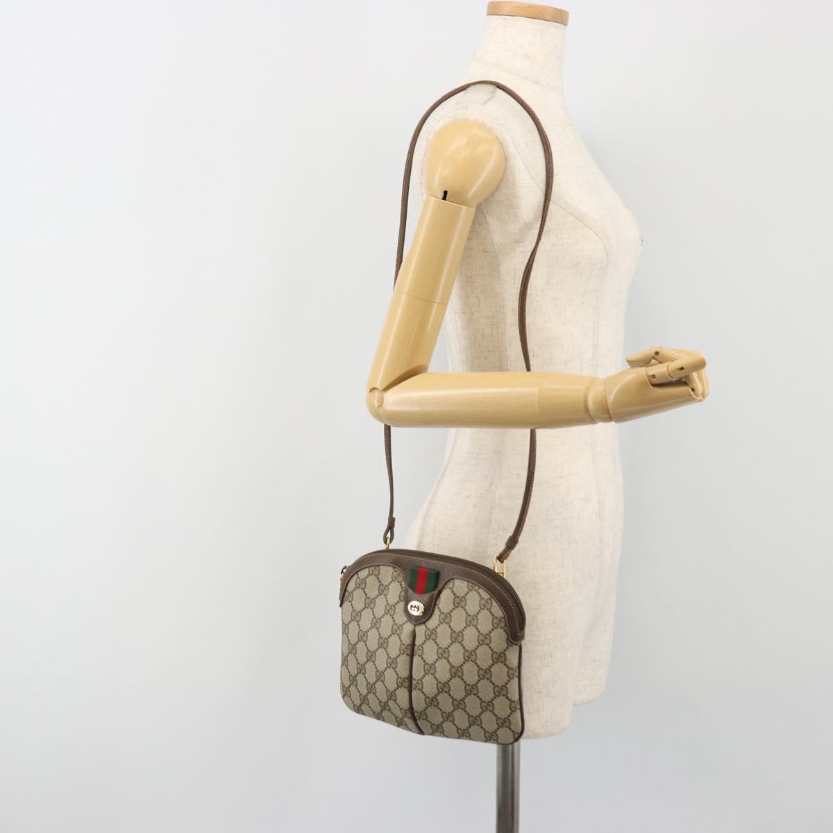 GUCCI GG Supreme Shoulder Bag PVC Leather Beige Gold Auth BA13957