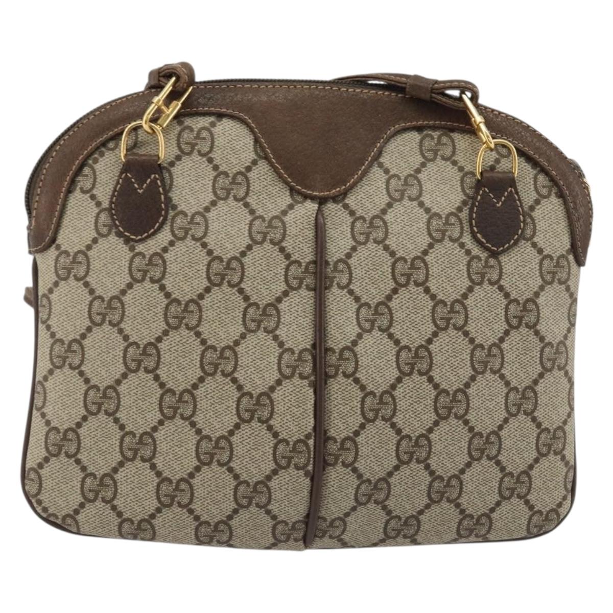 GUCCI GG Supreme Shoulder Bag PVC Leather Beige Gold Auth BA13957