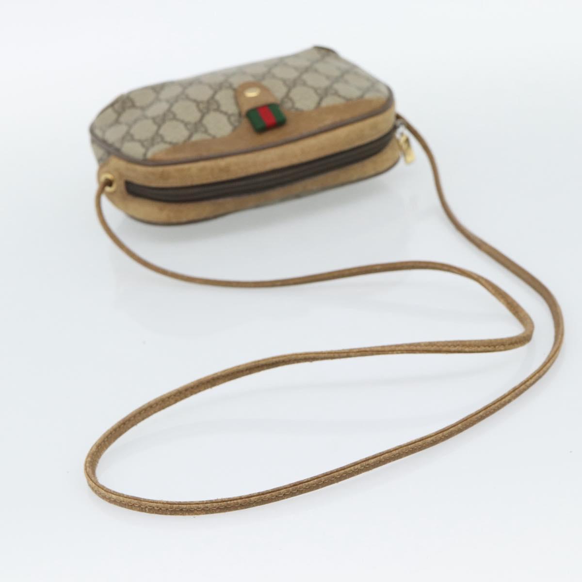 GUCCI GG Supreme Shoulder Bag PVC Leather Beige Gold Auth BA13958