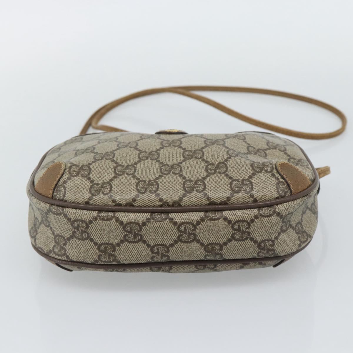 GUCCI GG Supreme Shoulder Bag PVC Leather Beige Gold Auth BA13958