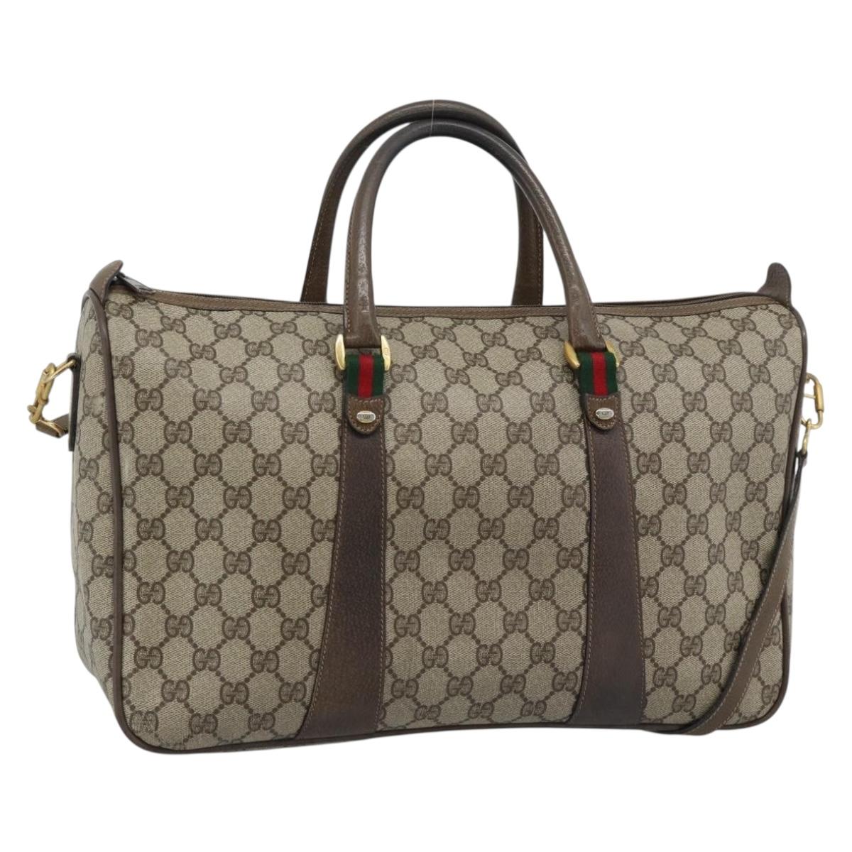 GUCCI GG Supreme Hand Bag PVC Leather 2way Beige Gold Auth BA13959