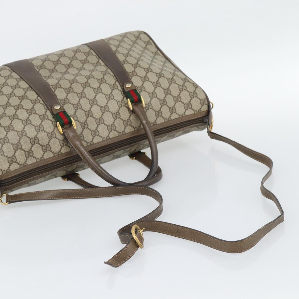 GUCCI GG Supreme Hand Bag PVC Leather 2way Beige Gold Auth BA13959