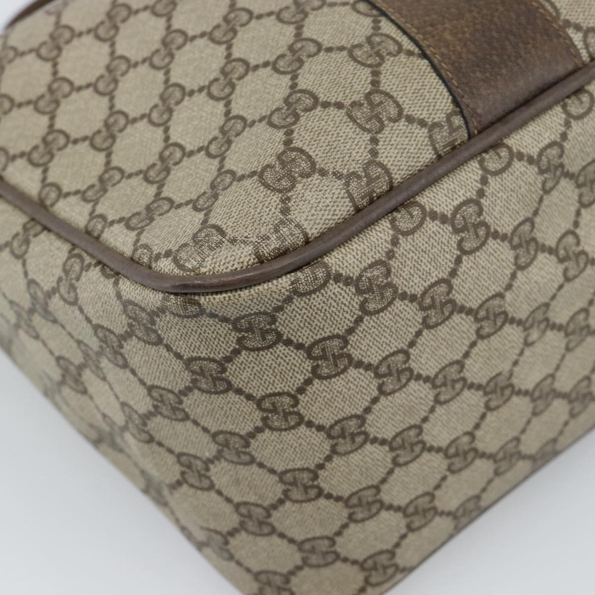 GUCCI GG Supreme Hand Bag PVC Leather 2way Beige Gold Auth BA13959