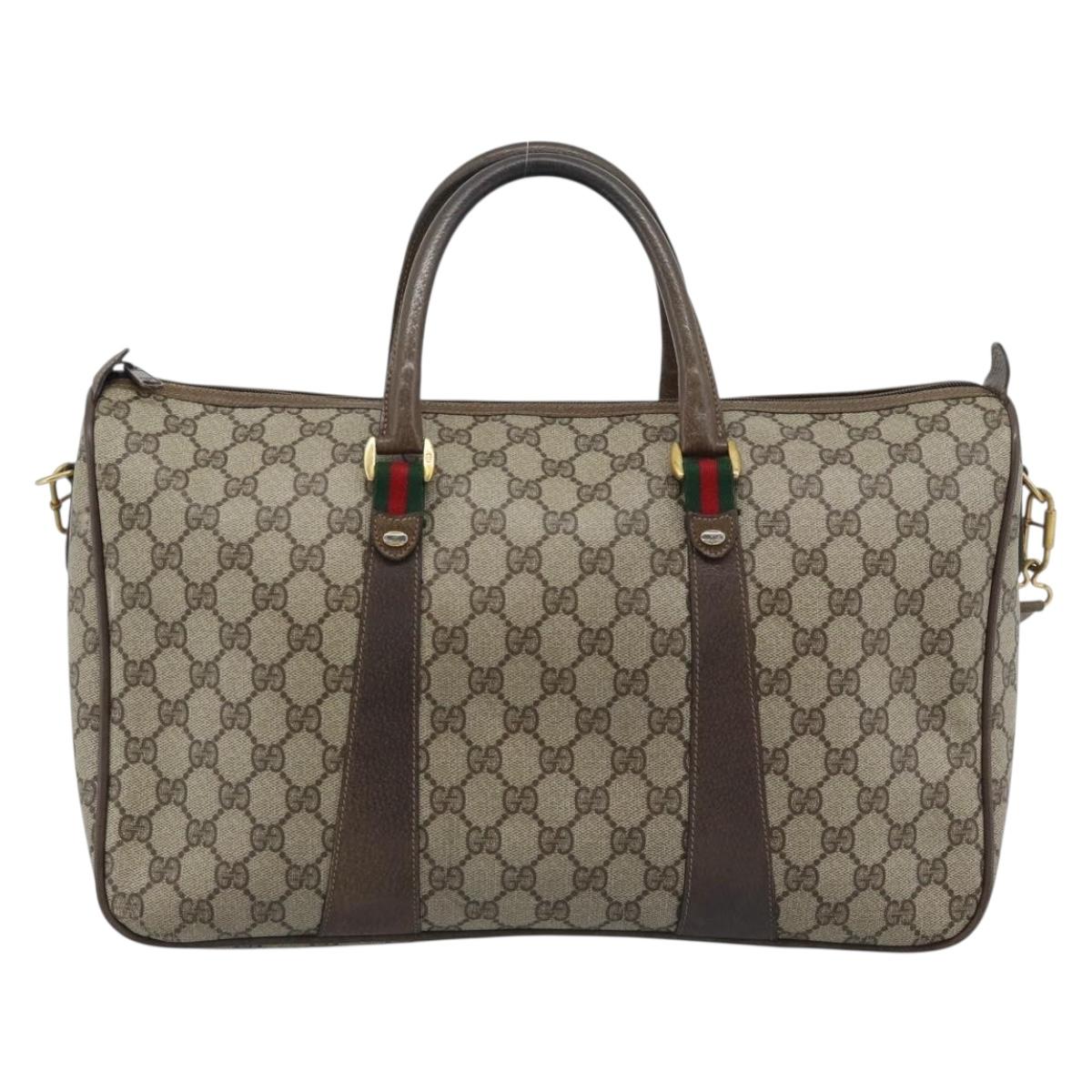 GUCCI GG Supreme Hand Bag PVC Leather 2way Beige Gold Auth BA13959