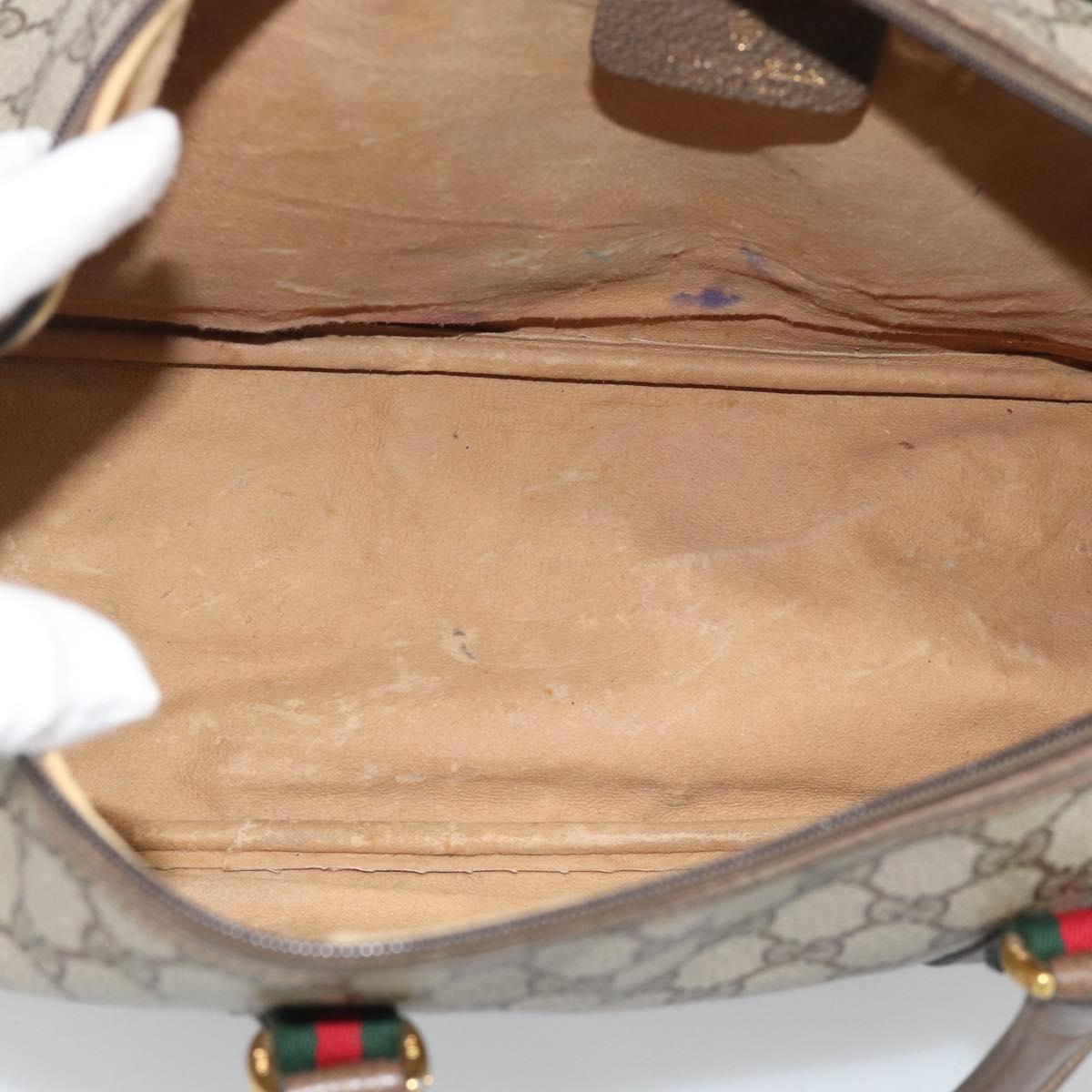 GUCCI GG Supreme Hand Bag PVC Leather 2way Beige Gold Auth BA13959