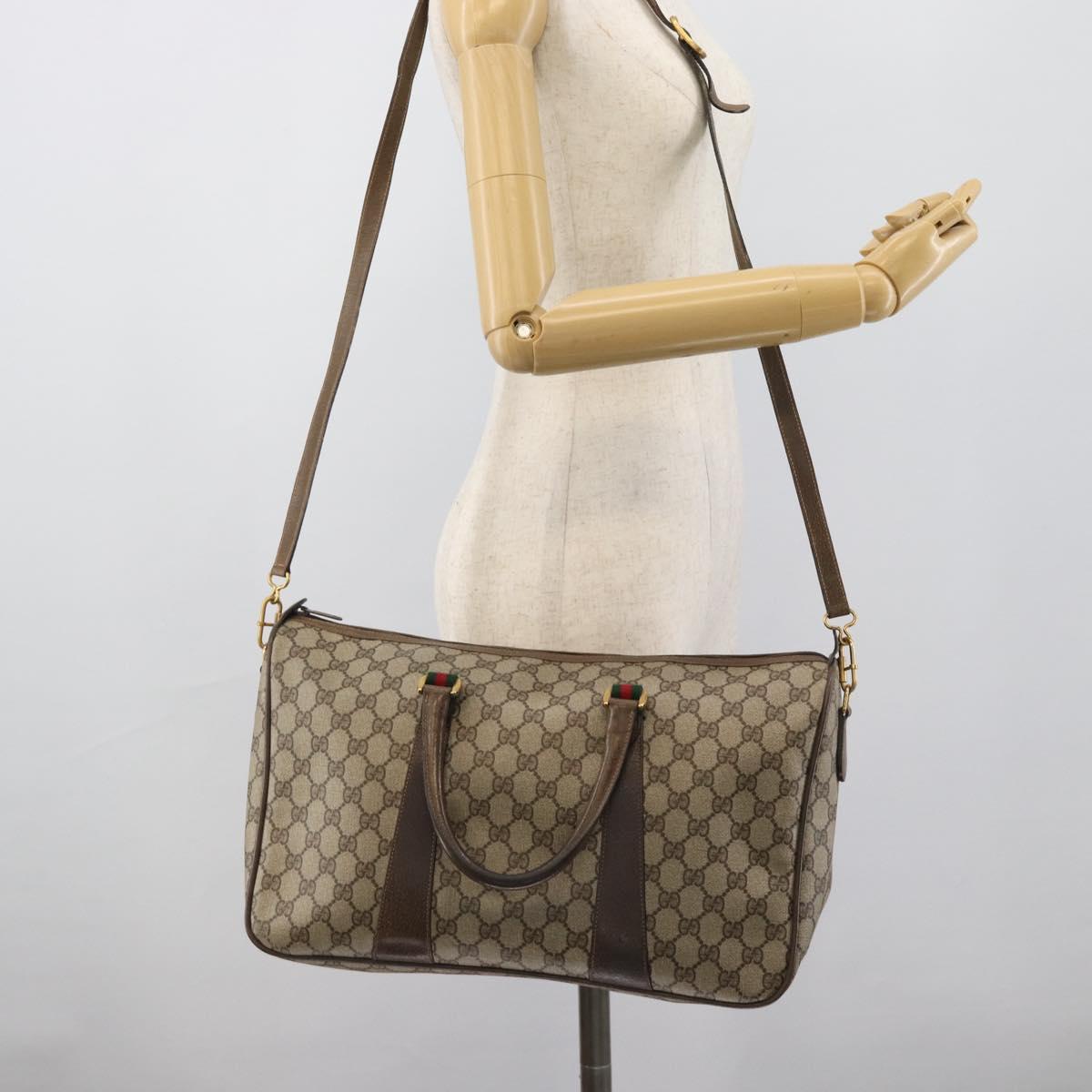 GUCCI GG Supreme Hand Bag PVC Leather 2way Beige Gold Auth BA13959