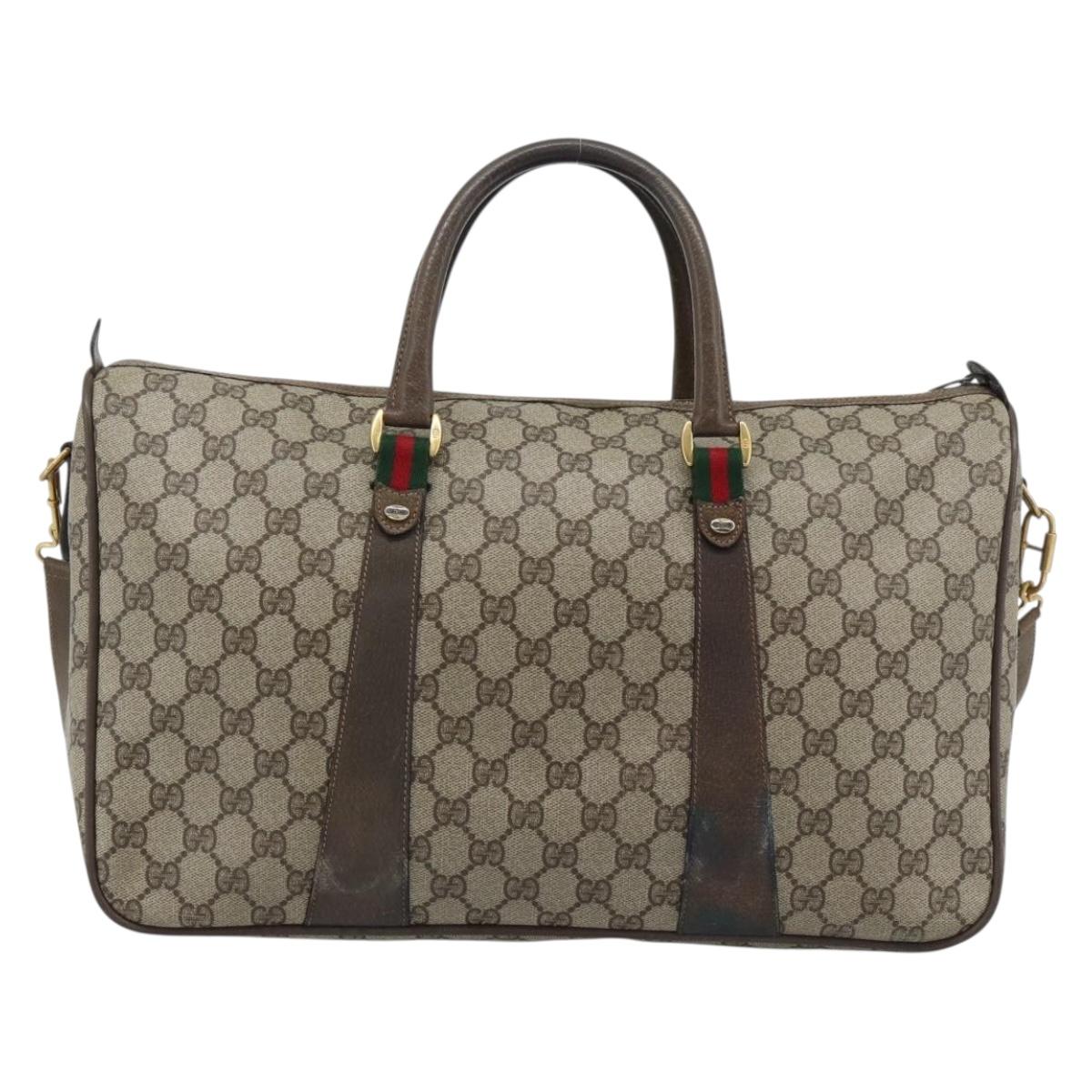 GUCCI GG Supreme Hand Bag PVC Leather 2way Beige Gold Auth BA13959