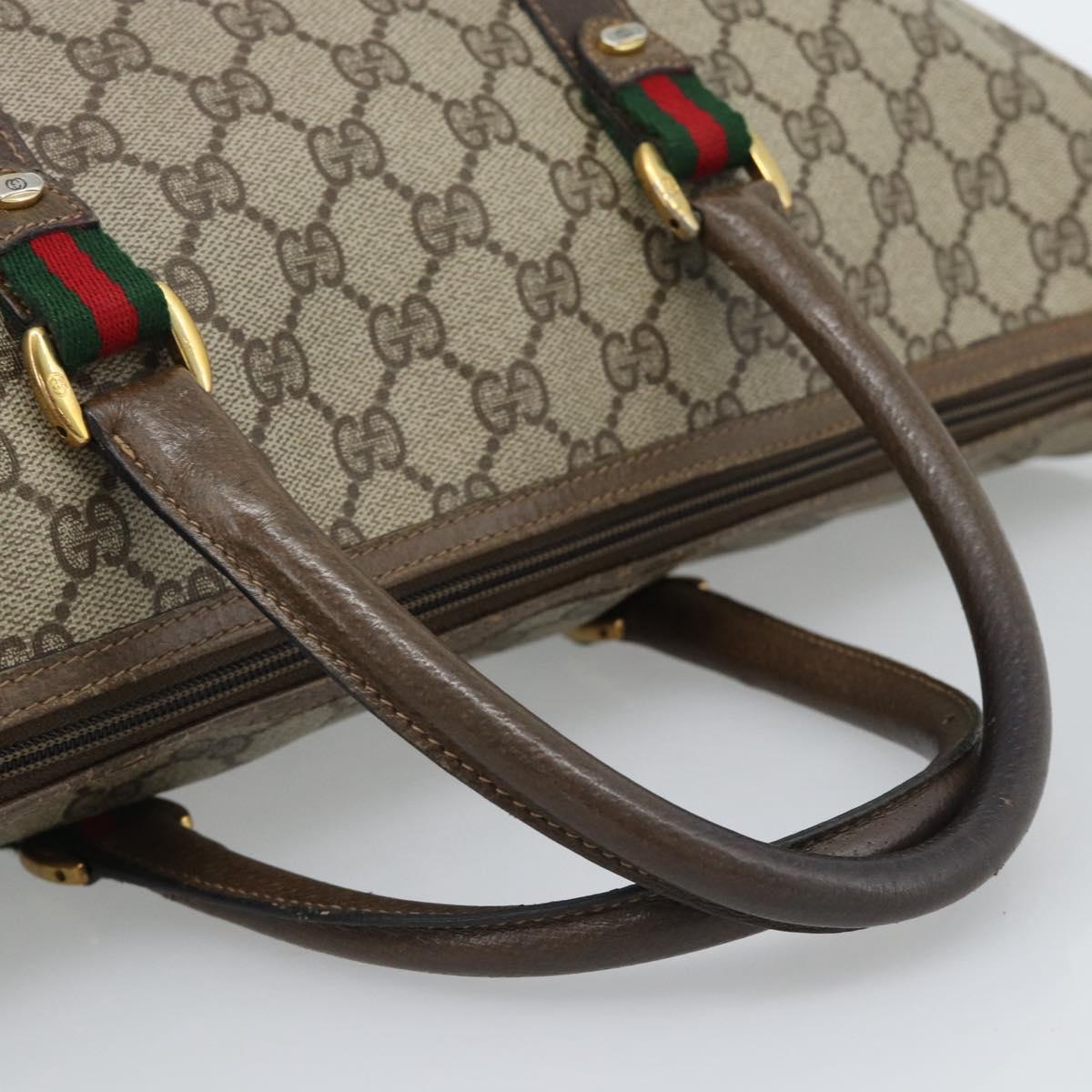 GUCCI GG Supreme Hand Bag PVC Leather 2way Beige Gold Auth BA13959
