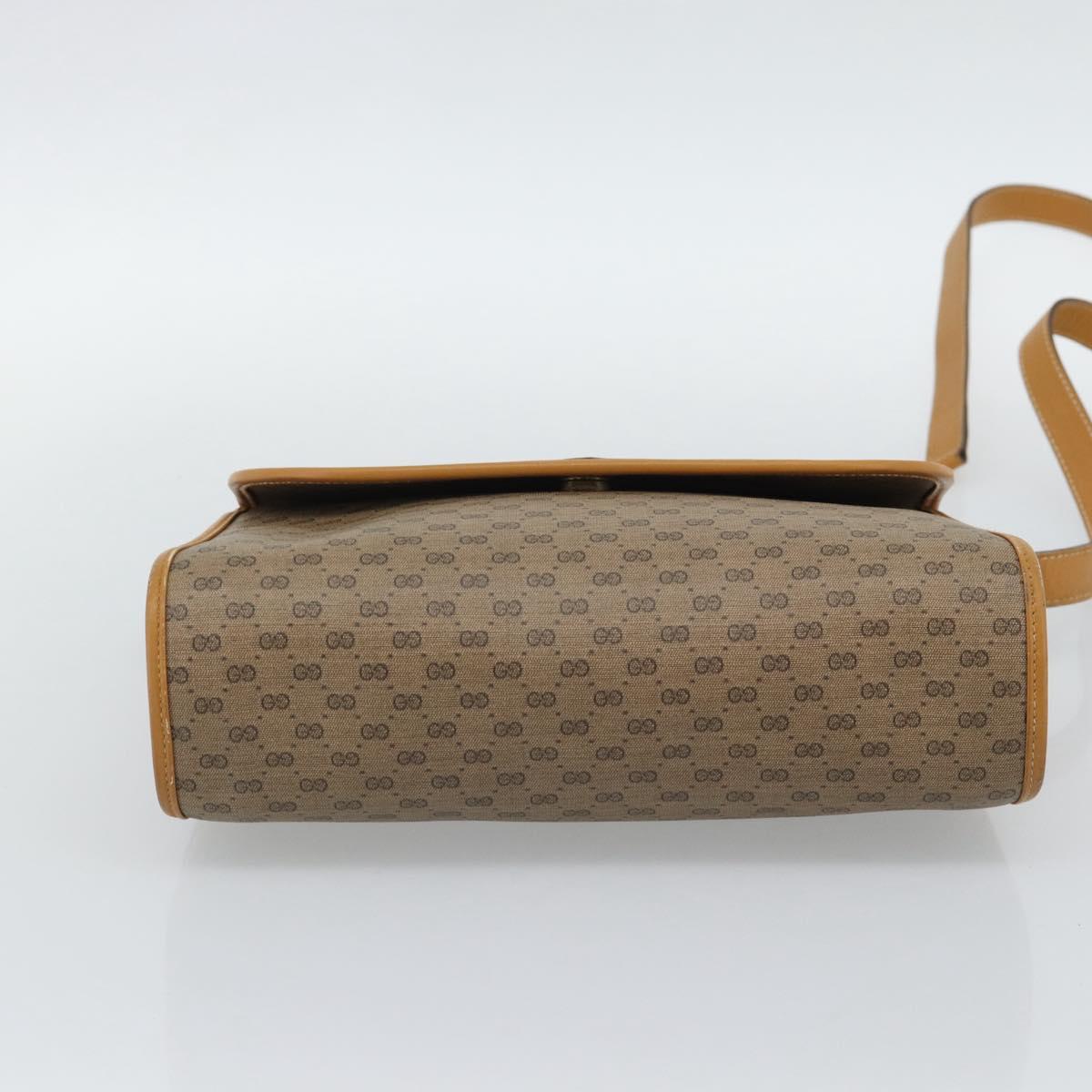 GUCCI Micro GG Shoulder Bag PVC Leather Beige Gold Auth BA13960