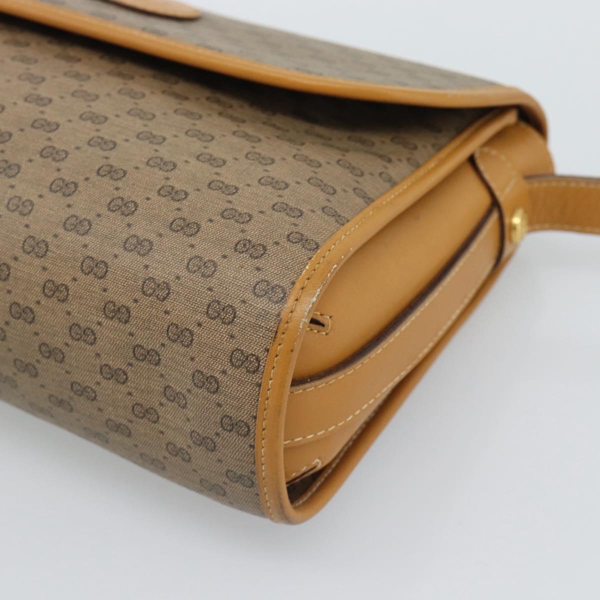 GUCCI Micro GG Shoulder Bag PVC Leather Beige Gold Auth BA13960