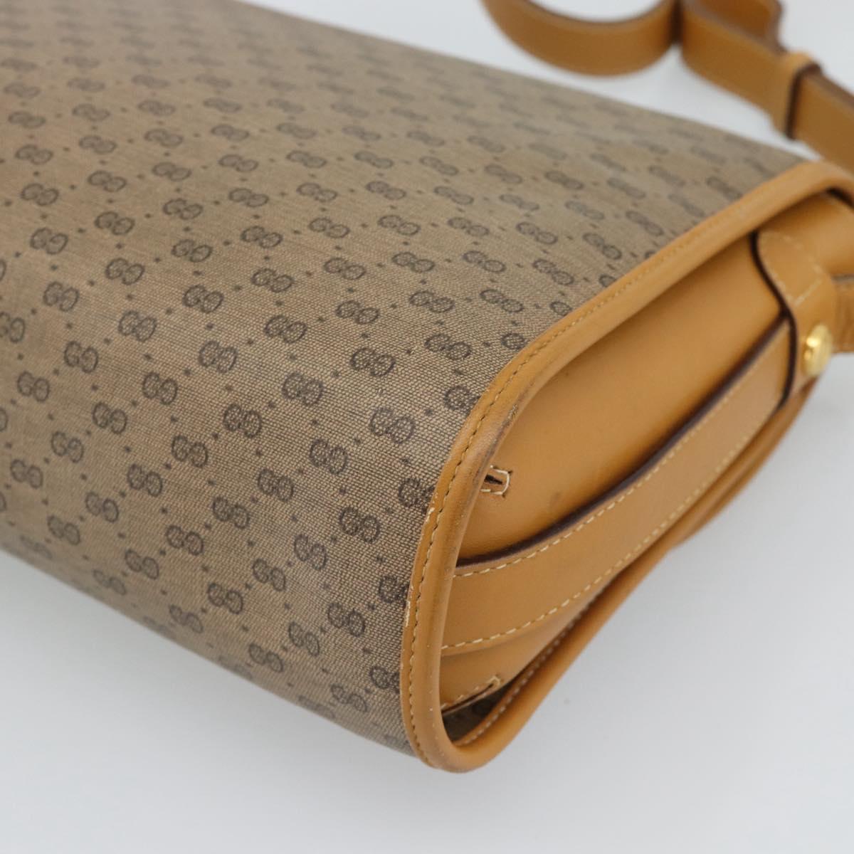 GUCCI Micro GG Shoulder Bag PVC Leather Beige Gold Auth BA13960