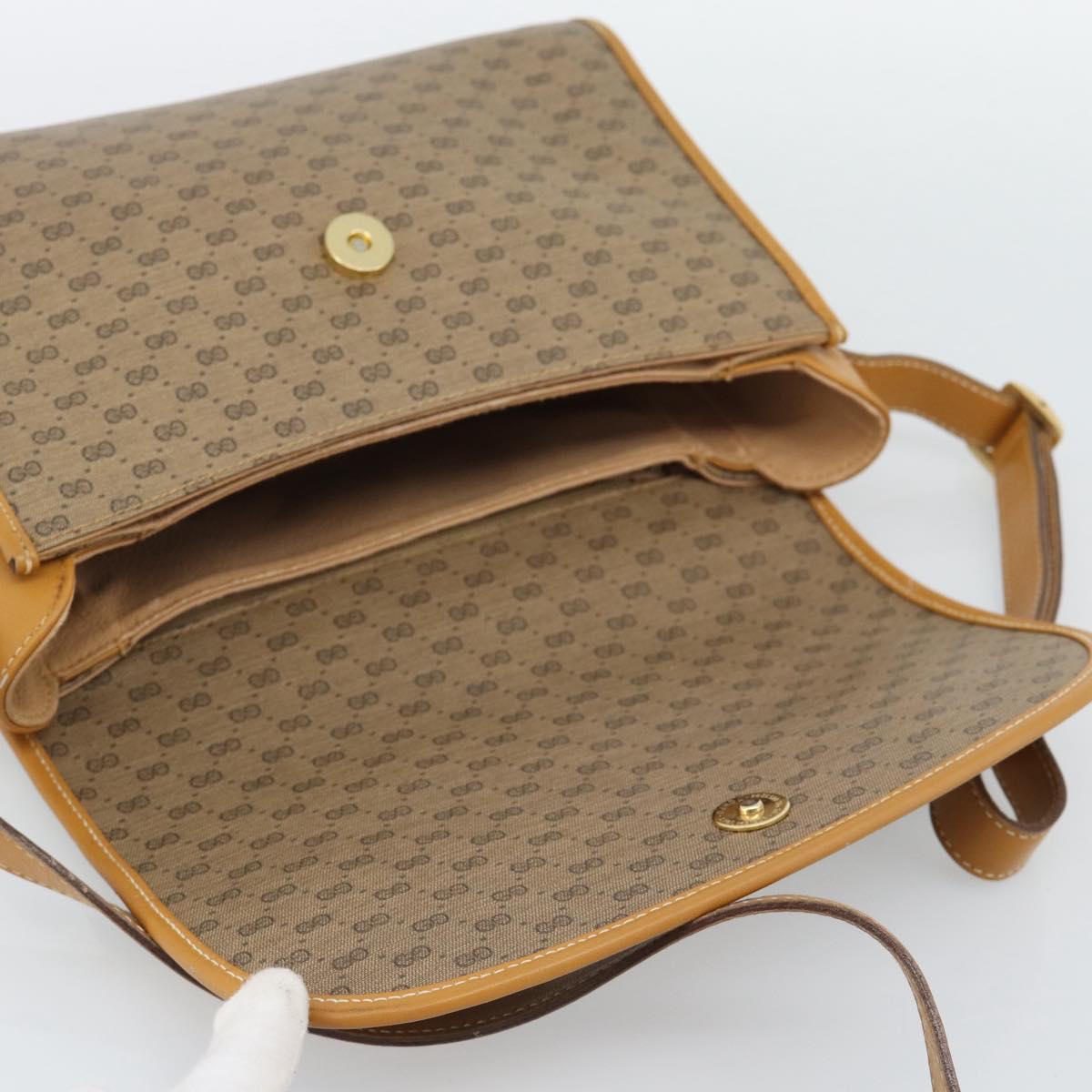 GUCCI Micro GG Shoulder Bag PVC Leather Beige Gold Auth BA13960