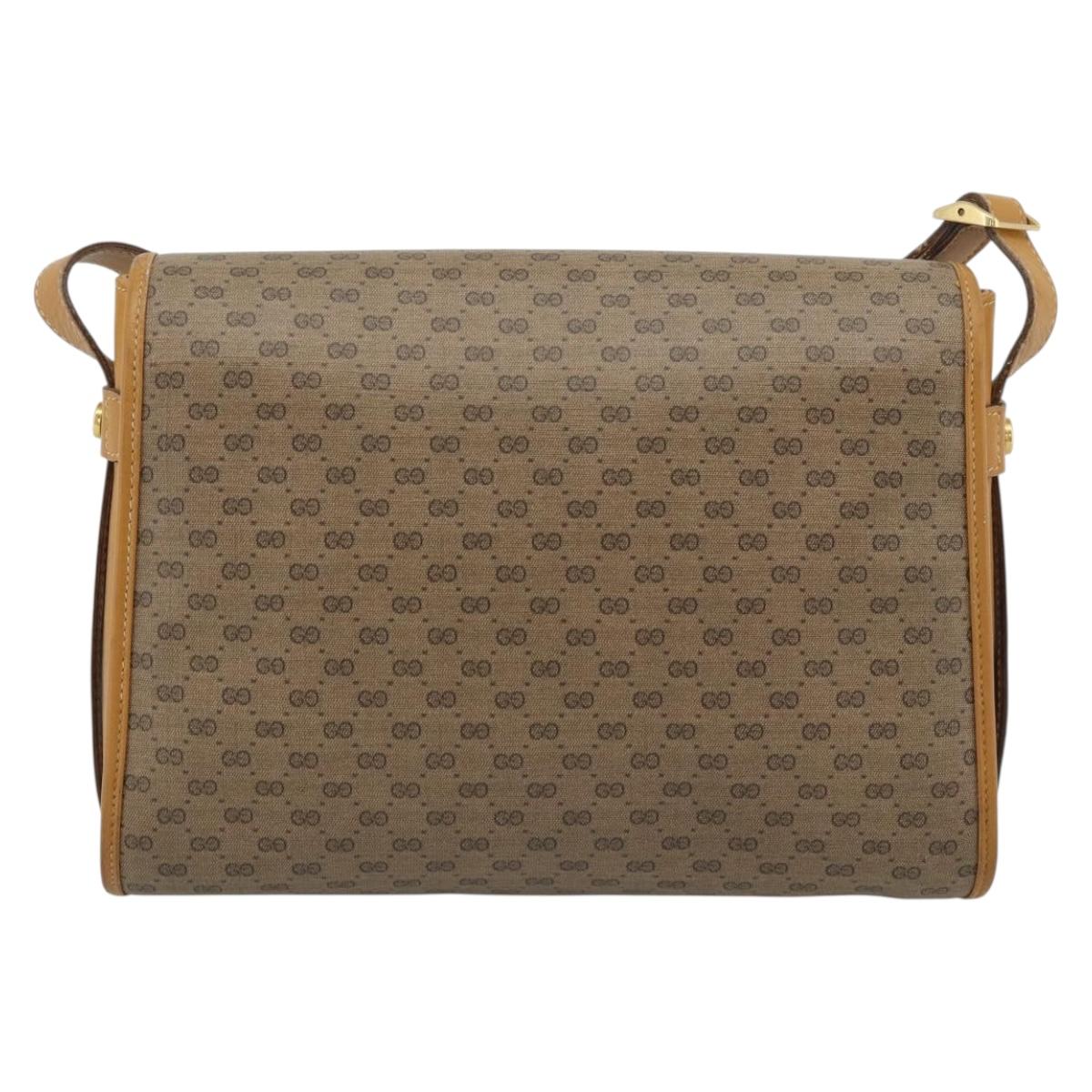 GUCCI Micro GG Shoulder Bag PVC Leather Beige Gold Auth BA13960