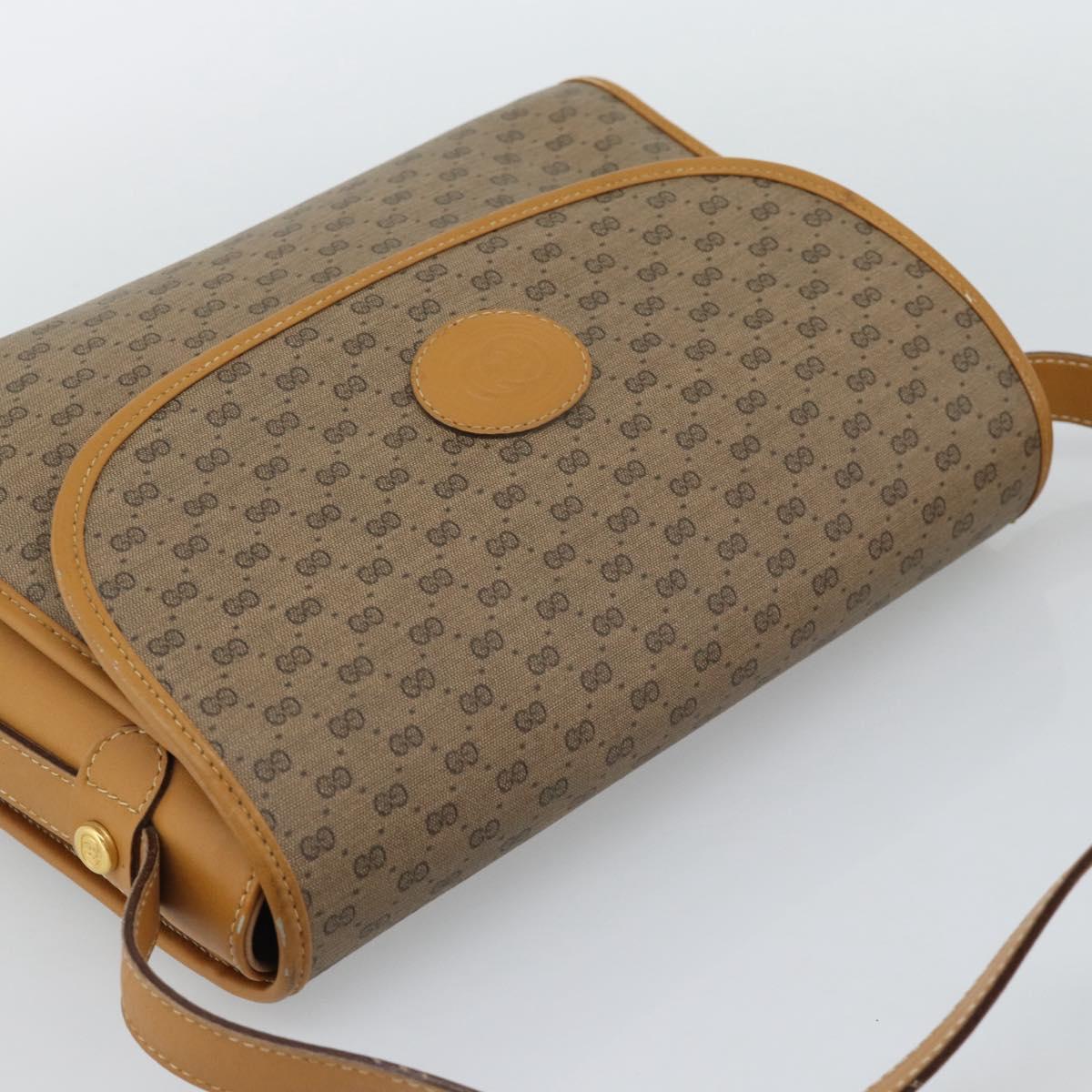 GUCCI Micro GG Shoulder Bag PVC Leather Beige Gold Auth BA13960