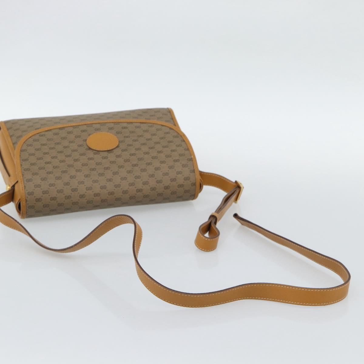 GUCCI Micro GG Shoulder Bag PVC Leather Beige Gold Auth BA13960