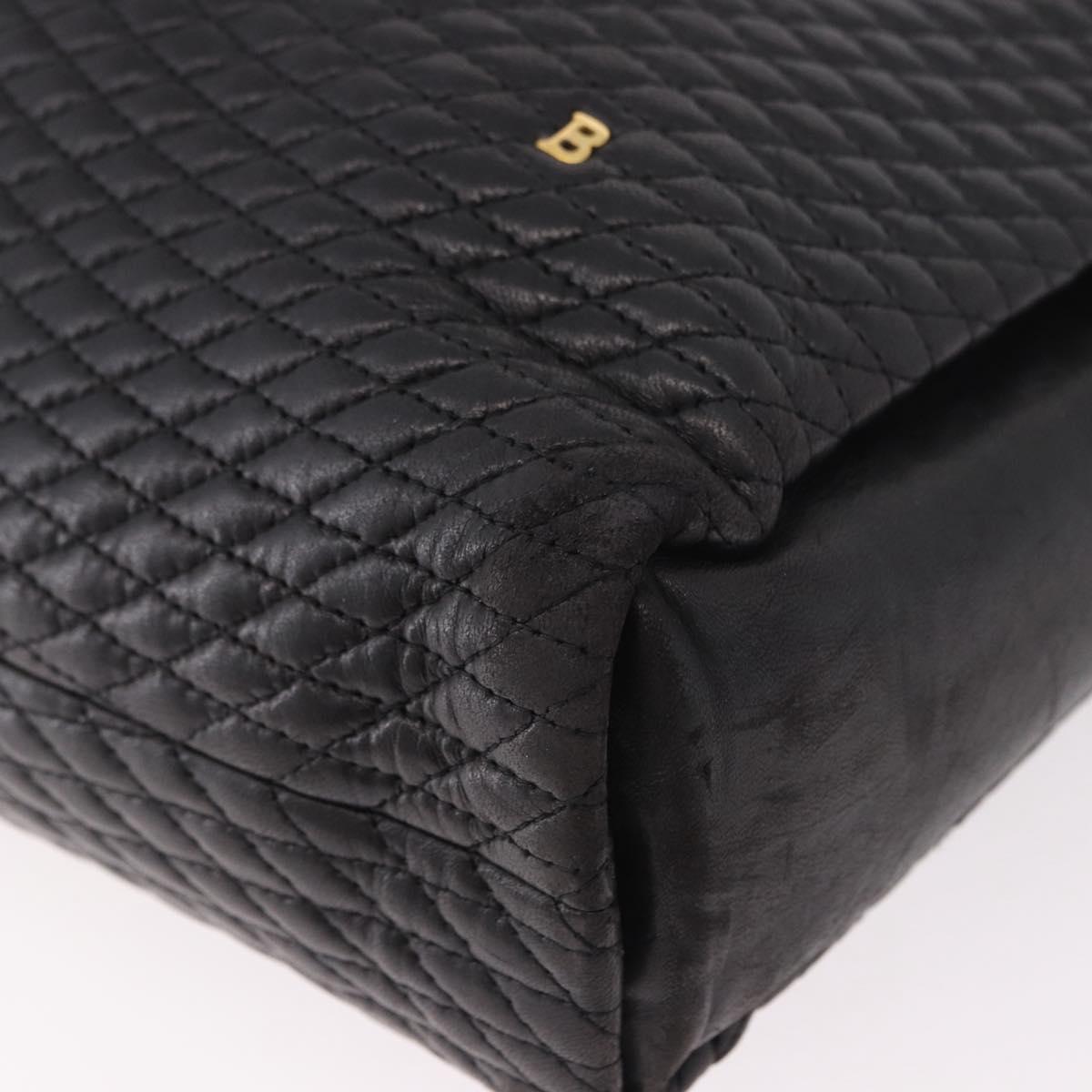 BALLY Chain Tote Bag Leather Black Gold Auth BA13962
