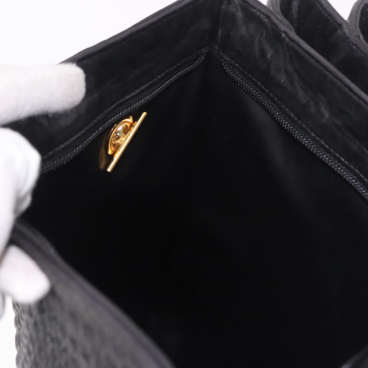 BALLY Chain Tote Bag Leather Black Gold Auth BA13962