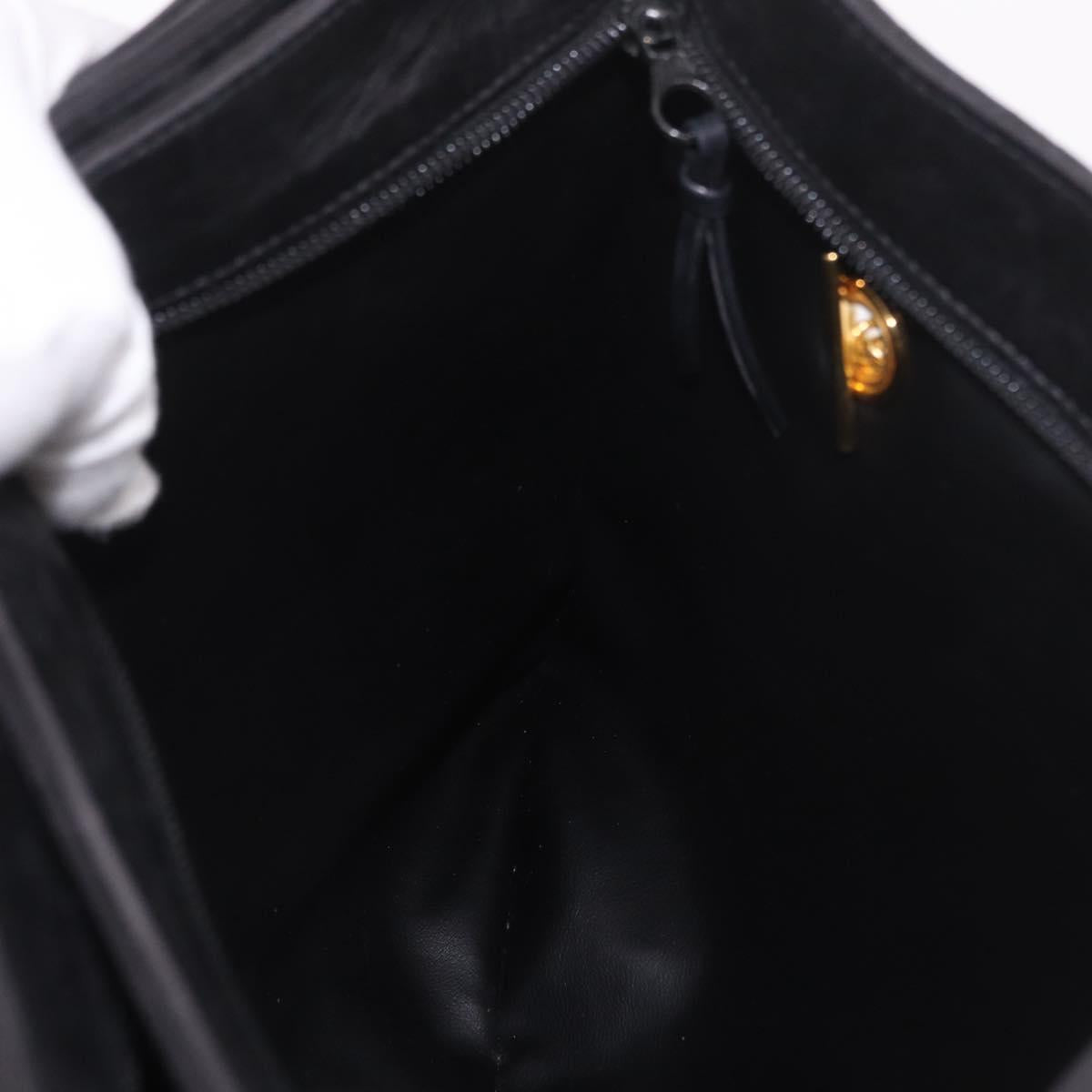 BALLY Chain Tote Bag Leather Black Gold Auth BA13962