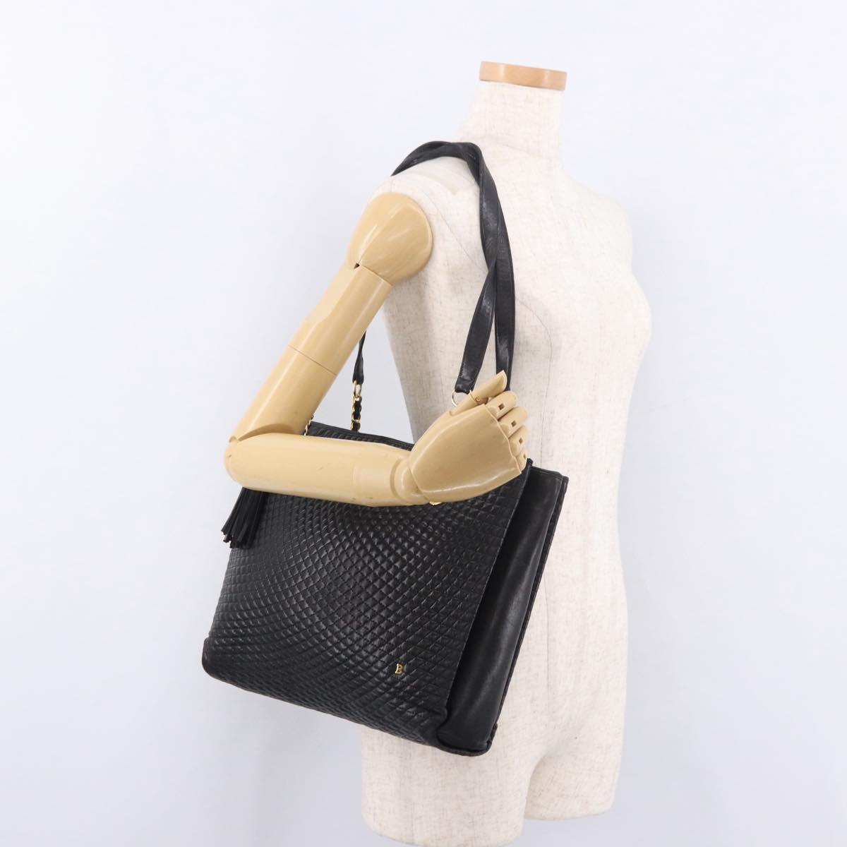 BALLY Chain Tote Bag Leather Black Gold Auth BA13962