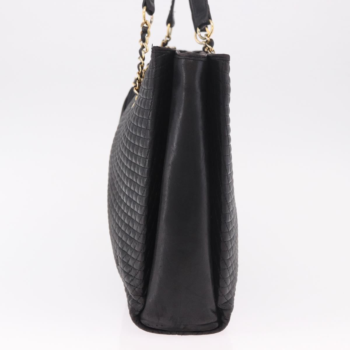 BALLY Chain Tote Bag Leather Black Gold Auth BA13962